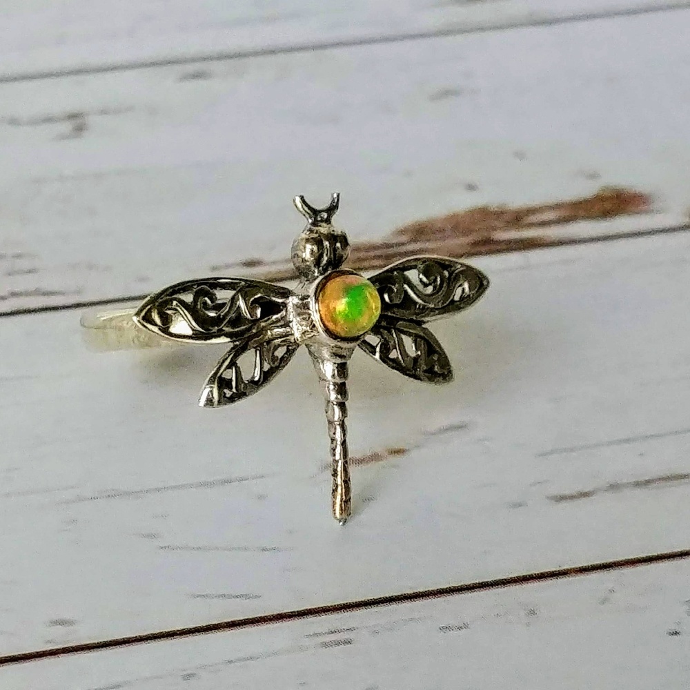 Opal Sterling Dragonfly Ring - Picture 4 of 6